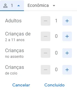 Seleção do Número de Passageiros - Google Flights