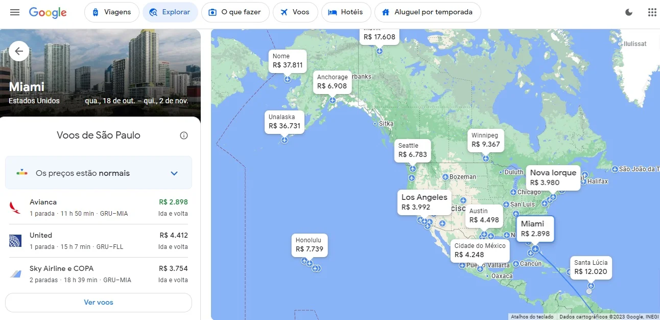 Pesquisa de voo no Google Flights