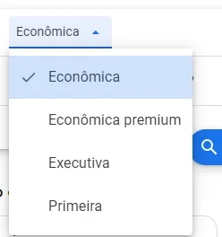 Seleção da Classe Econômica do Google Flights