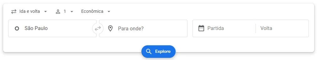 Barra de Pesquisa Inicial Google Flights