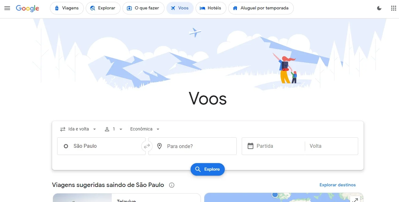 Página Inicial do Google Flights